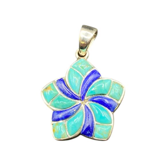 Turquoise Lapiz Lazuli Star Pendant Sterling Silver Blue Semi Precious Stone NK - Picture 4 of 11